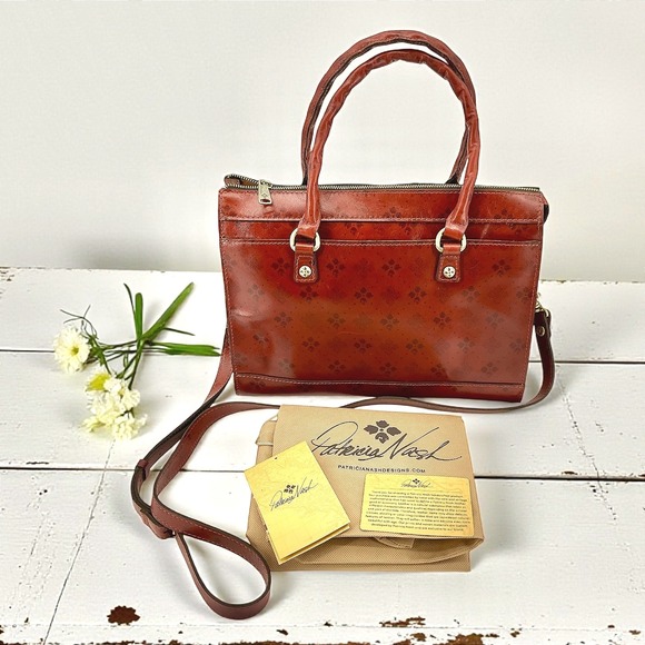 Patricia Nash Cognac Leather Satchel Crossbody w/ Dust‎ Bag & Papers - Picture 2 of 11